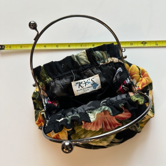 Hawaiian Purse Bag Ky's Metal Handle Cotton Vintage 1990s Floral Aloha Beachy - Picture 2 of 3